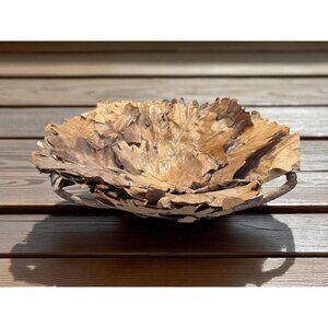 Vintage Hand Woven Bent wood Basket with Leaves Handles 15x12x4.5